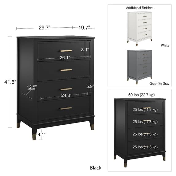 Westerleigh Wooden Chest Of 4 Drawers In Black