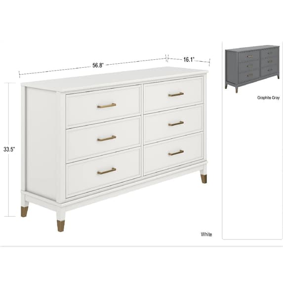 Westerleigh Wooden Chest Of 6 Drawers In White