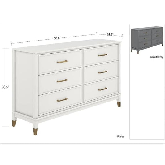 Westerleigh Wooden Chest Of 6 Drawers In Graphite Grey