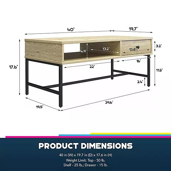 Tamlin Wooden Coffee Table With 1 Drawer In Linseed Oak
