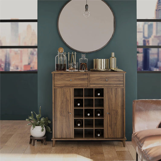 Farnsworth Wooden Bar Cabinet With 2 Doors 2 Drawers In Walnut