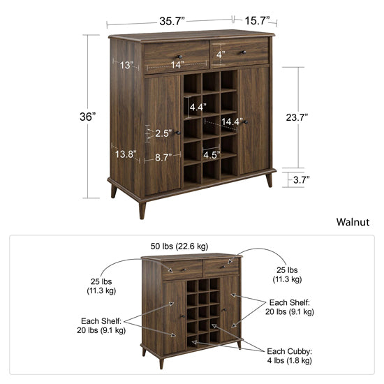 Farnsworth Wooden Bar Cabinet With 2 Doors 2 Drawers In Walnut
