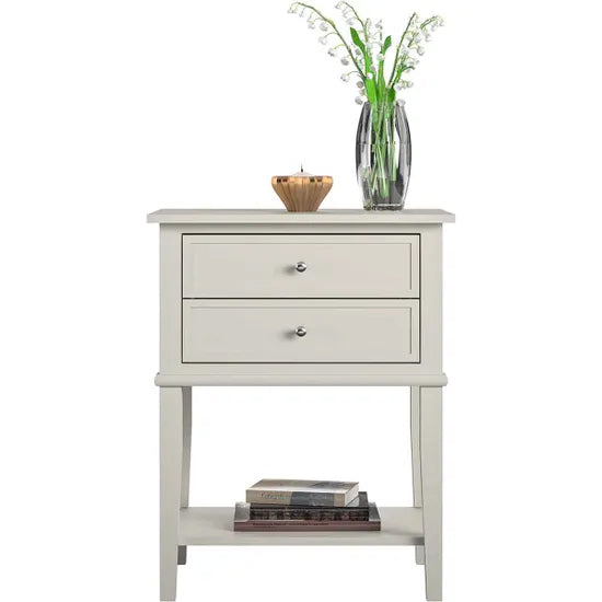 Franklyn Wooden Side Table With 2 Drawers In Taupe