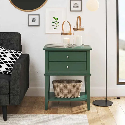 Franklyn Wooden Side Table With 2 Drawers In Hunter Green