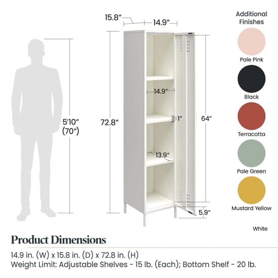 Mission District Metal Storage Cabinet With 1 Door In White
