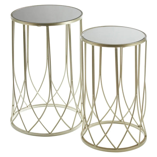 Avantis Mirrored Glass Set of 2 Side Tables With Champagne Frame
