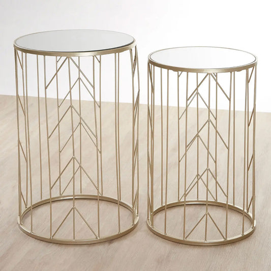 Avantis Mirrored Glass Set of 2 Arrow Design Side Tables In Champagne