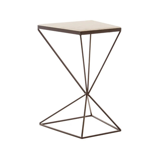 Shalimar Trapezoid Marble Side Table With Metal Base