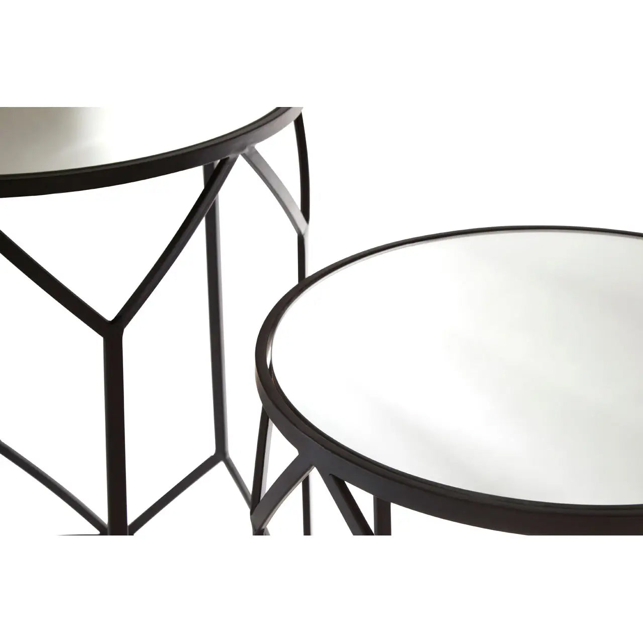Avantis Mirrored Glass Set Of 2 Side Tables With Black Polygonal Frame