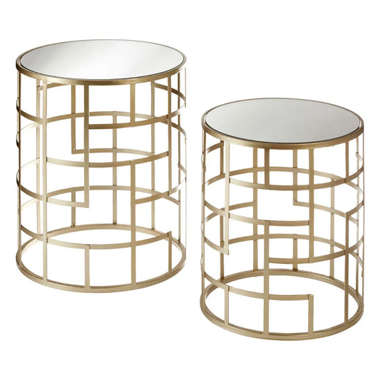 Avantis Mirrored Glass Set Of 2 Side Tables With Champagne Metal Frame