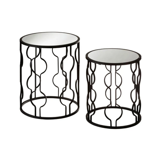 Avantis Mirrored Glass Set Of 2 Side Table With Undulating Frame
