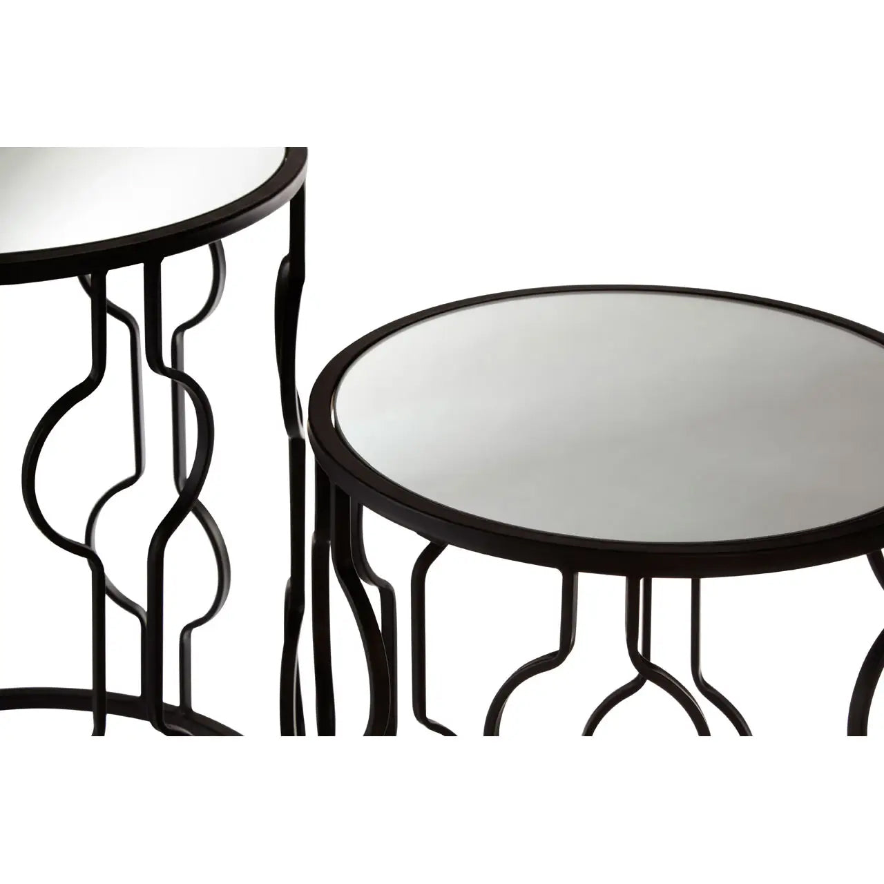 Avantis Mirrored Glass Set Of 2 Side Table With Undulating Frame