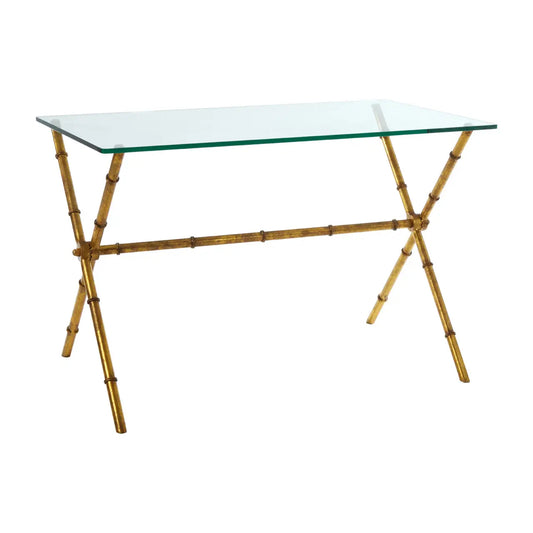 Monroe Clear Console Table With Distressed Gold Metal Frame