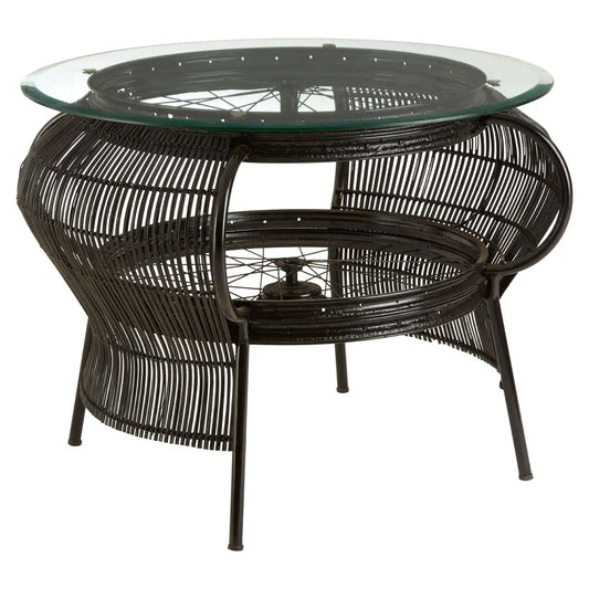 Mantis Round Clear Glass Coffee Table With Black Metal Frame