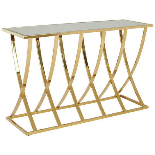 Reena Mirrored Glass Console Table With Gold Stainless Steel Base