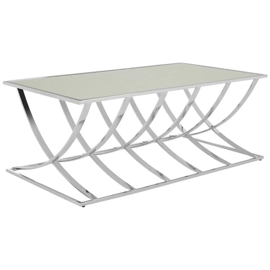 Reena Mirrored Glass Coffee Table With Silver Stainless Steel Base