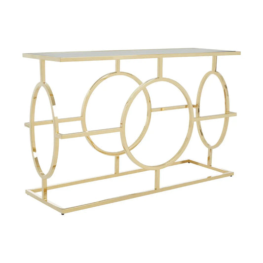 Roena Mirrored Glass Console Table With Gold Stainless Steel Base