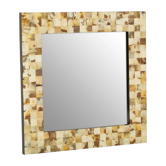 Obra Mother Of Pearl Wall Mirror With Cream Wooden Frame