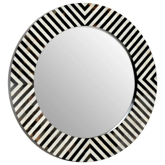 Obra Mother Of Pearl Round Wall Mirror With Black And White Wooden Frame