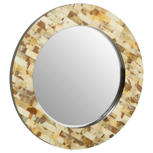 Obra Round Assorted Shell Wall Mirror With Cream Wooden Frame