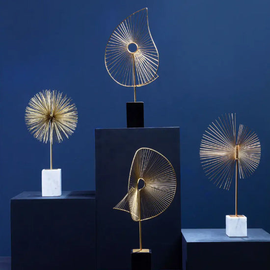 Mirano Metal Spiral Sculpture in Gold With White Marble Base