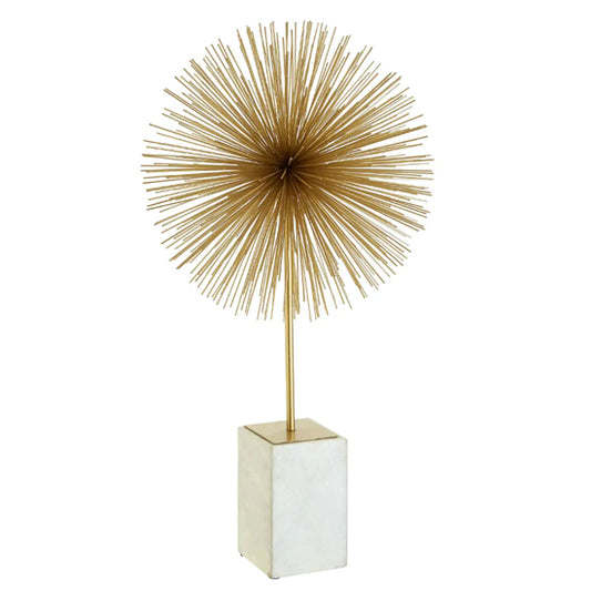Mirano Metal Starburst Sculpture In Gold With White Marble Base
