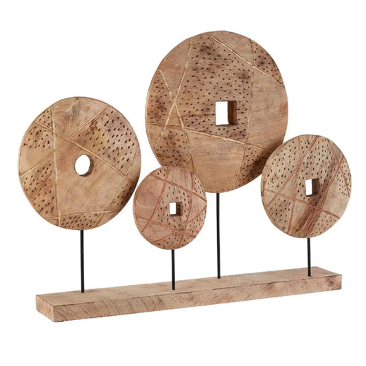 Elementi Mango Wood 4 Discs Wooden Sculpture In Natural