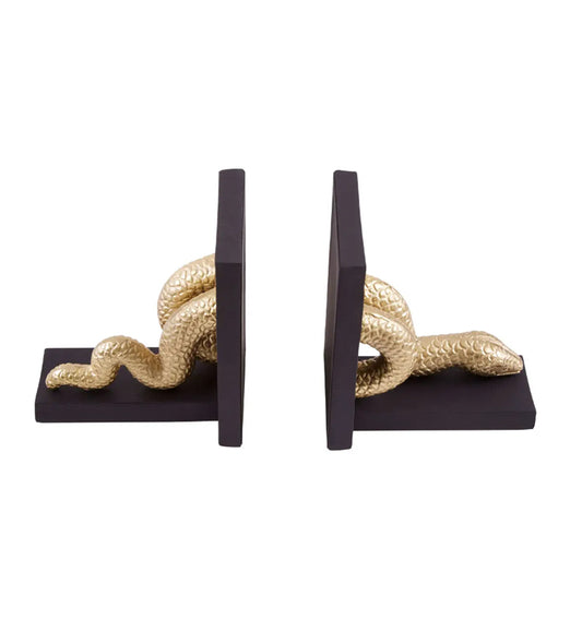 Serpent Wooden And Metal Set Of 2 Bookends In Warm Metallic