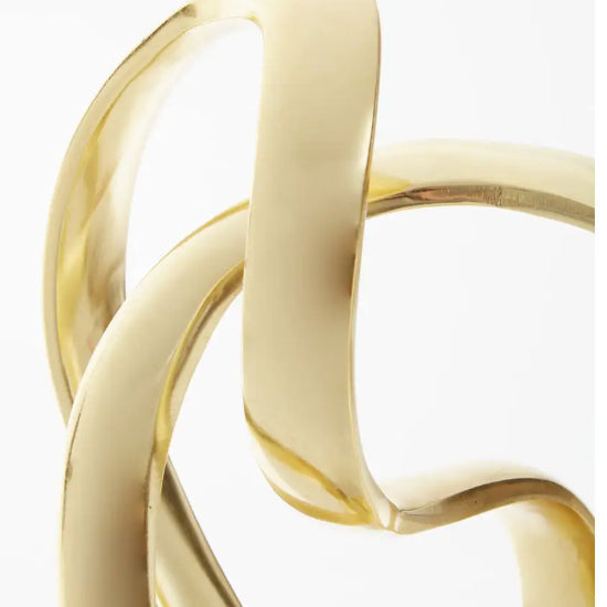 Mirano Aluminium Knot Sculpture In Gold With White Marble Base