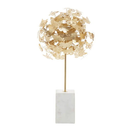 Mirano Metal Butterfly Sculpture In Gold With White Marble Base