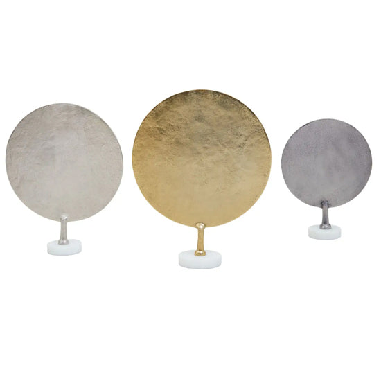 Elias Aluminium Set Of 3 Hammered Metal Sculptures In Gold Silver And Black