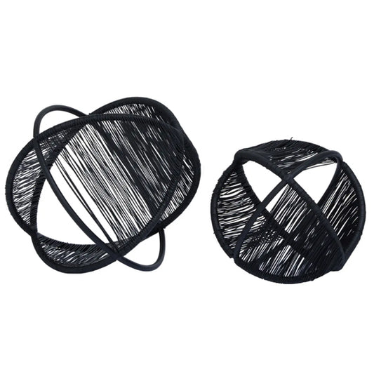 Enzo Metal Set Of 2 Wire Ball Ornaments In Black