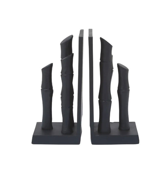 Hiba Metal Set Of 2 Bamboo Sticks Bookends In Black