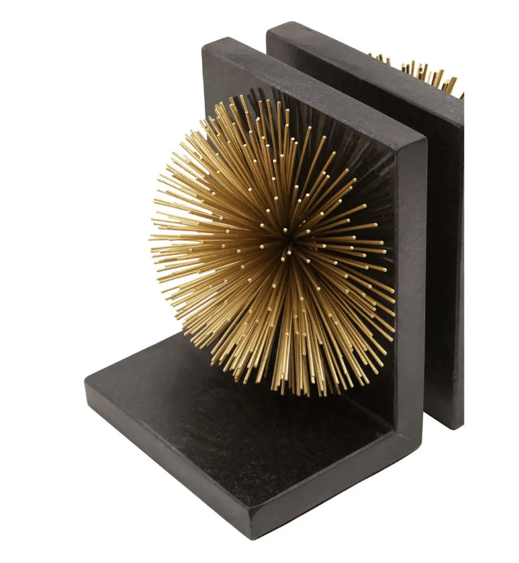 Mirano Metal Set Of 2 Starburst Bookends In Black