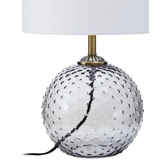Noa White Fabric Shade Table Lamp With Grey Glass Globe Base