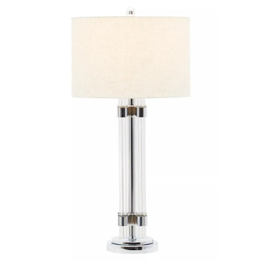 Eman Ivory Fabric Shade Table Lamp With Matte Silver Base