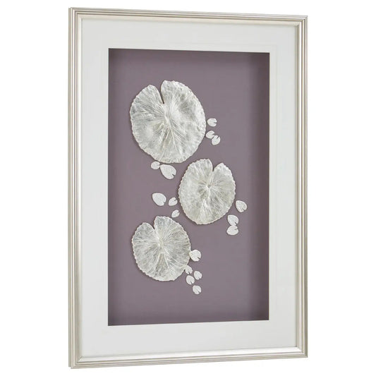 Nason Leaf Design Wall Art With Wooden Frame In Silver