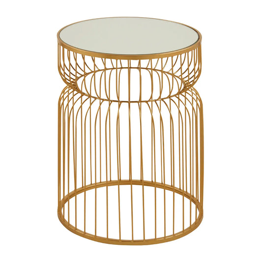 Avantis Round Mirrored Side Table With Gold Metal Wireframe