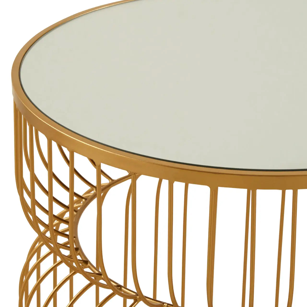 Avantis Round Mirrored Side Table With Gold Metal Wireframe