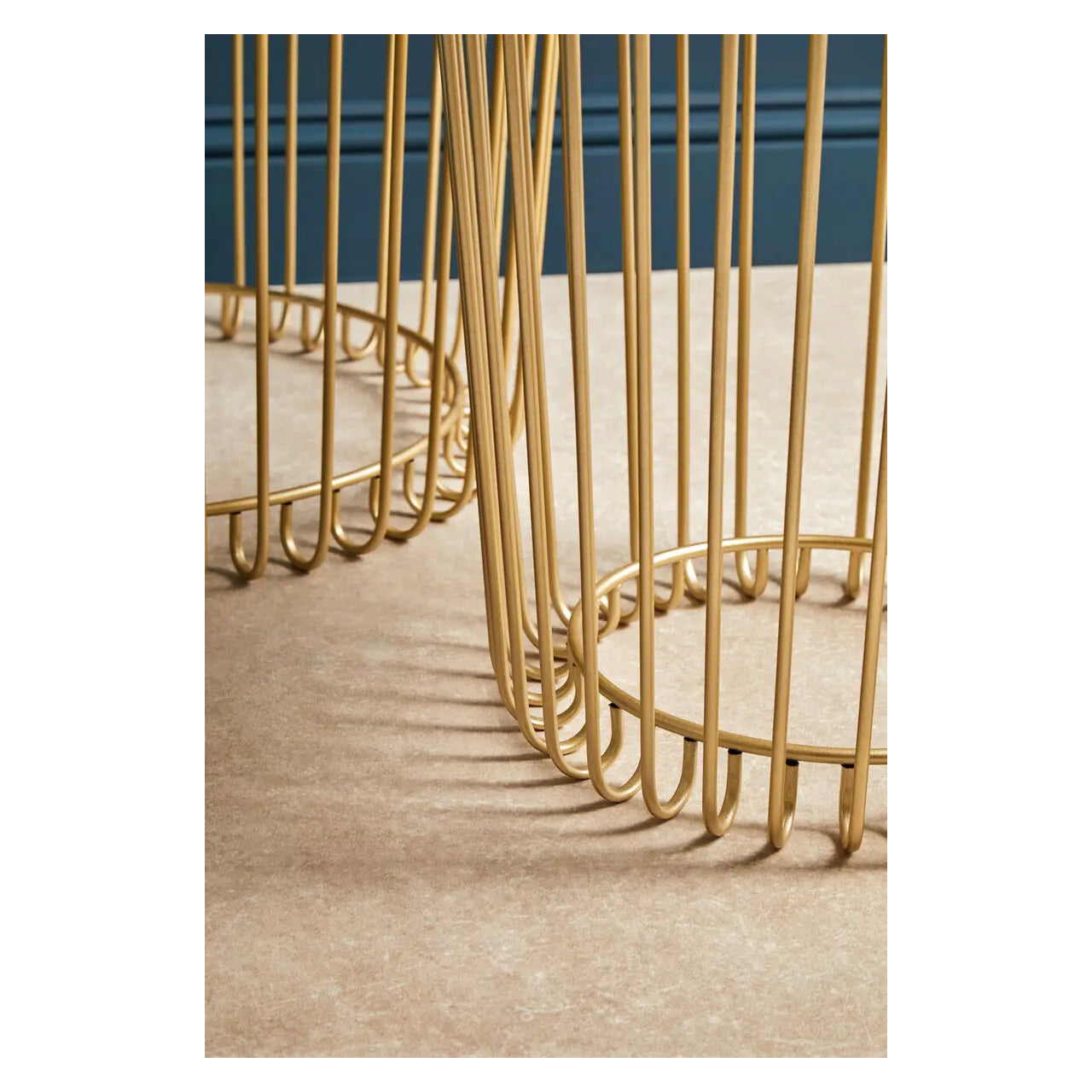 Avantis Mirrored Glass Set Of 2 Side Tables With Champagne Wireframe