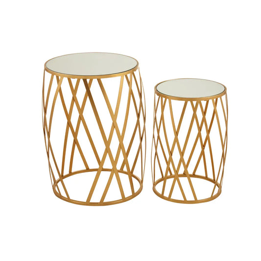 Avantis Mirrored Glass Set Of 2 Side Tables With Cross Design Frame