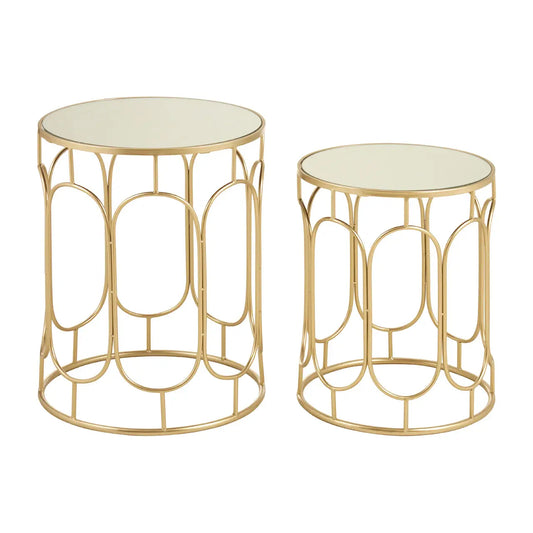 Avantis Mirrored Set Of 2 Side Tables With Champagne Metal Frame
