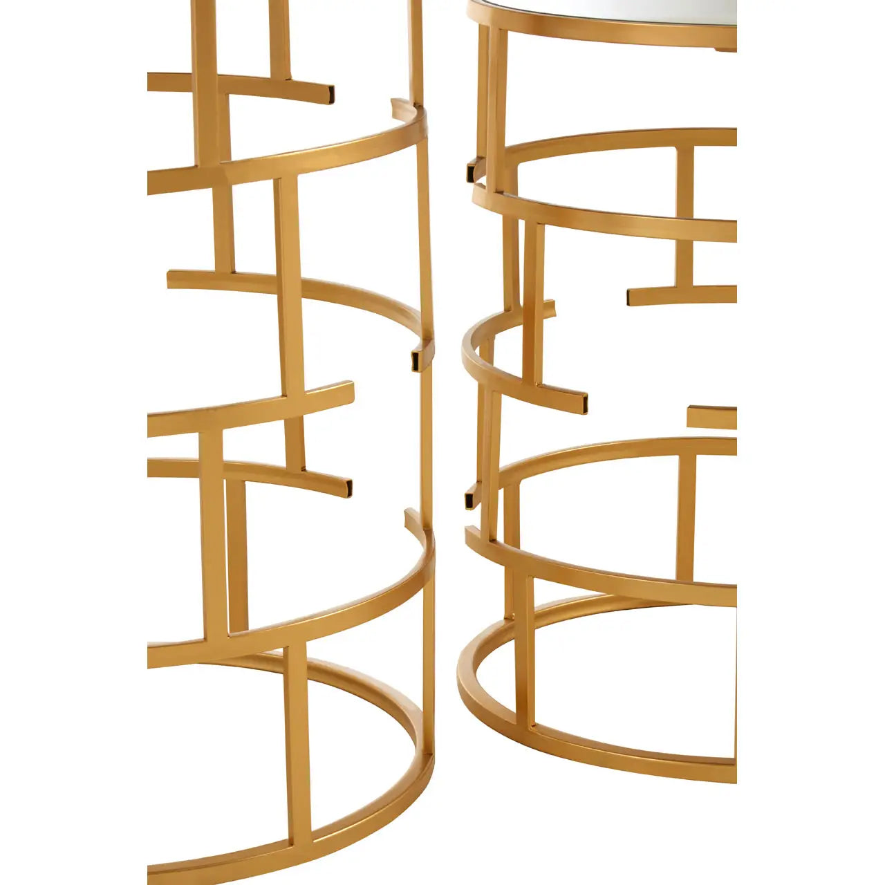 Avantis Mirrored Glass Set Of 2 Side Tables With Maze Design Frame