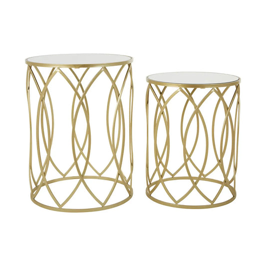 Avantis Mirrored Set Of 2 Side Tables With Champagne Frame