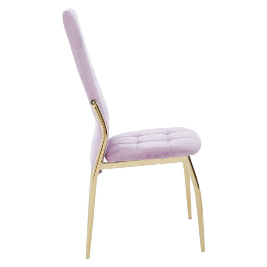 Tamzin Velvet High Back Dining Chair In Pink With Gold Legs