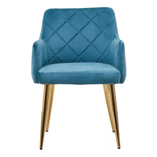 Tamzin Light Blue Velvet Angular Dining Chairs With Gold Legs In Pair