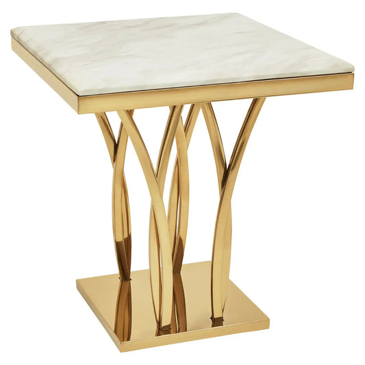 Arenza White Marble Side Table With Gold Base