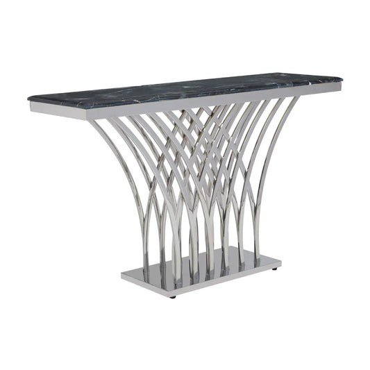 Arenza Black Marble Console Table With Silver Base