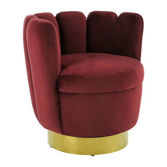 Beauly Velvet Tub Chair In Wine With Gold Stainless Steel Base