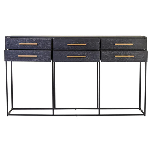Judd Wooden Console Table With 6 Drawers In Black